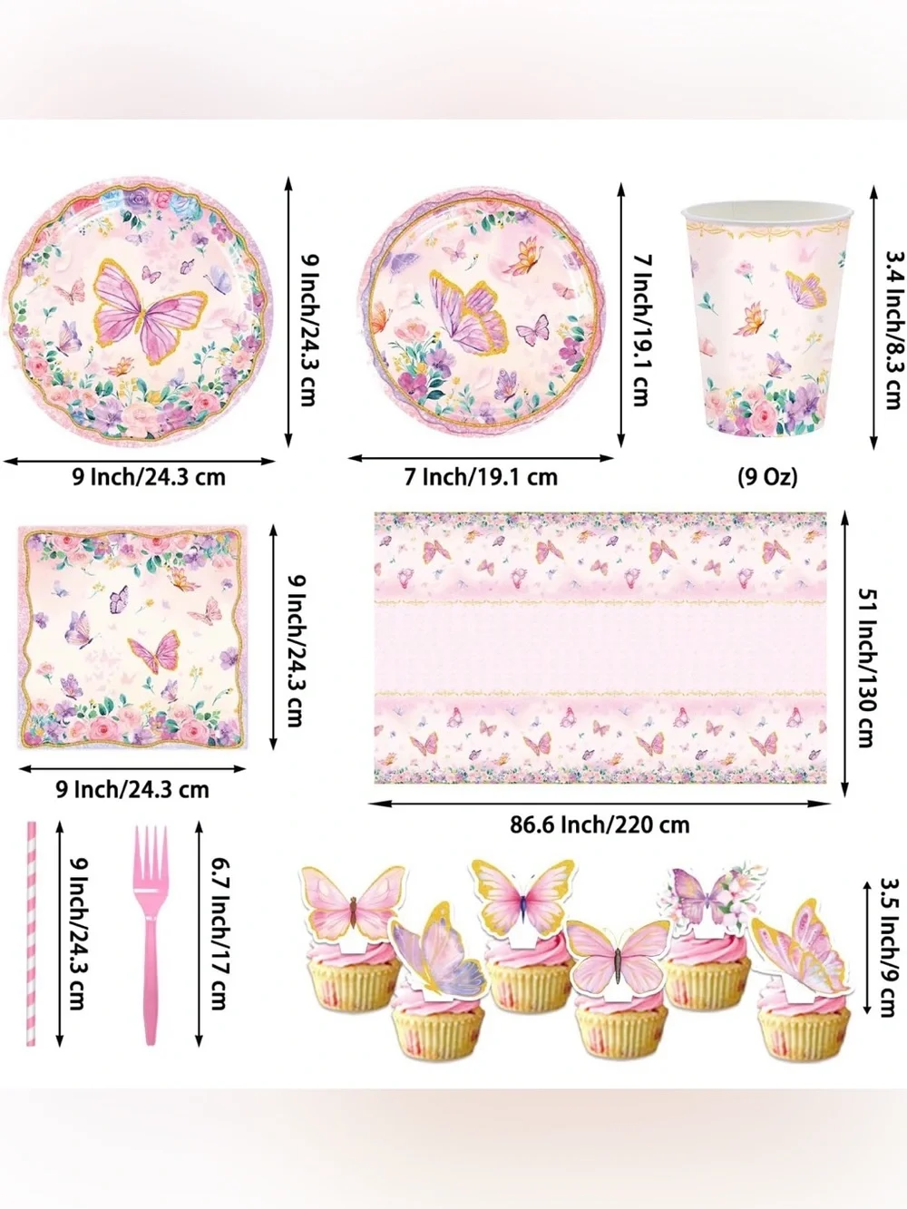 Disposable Pink Party Tableware Set - Cups, Forks & Plates